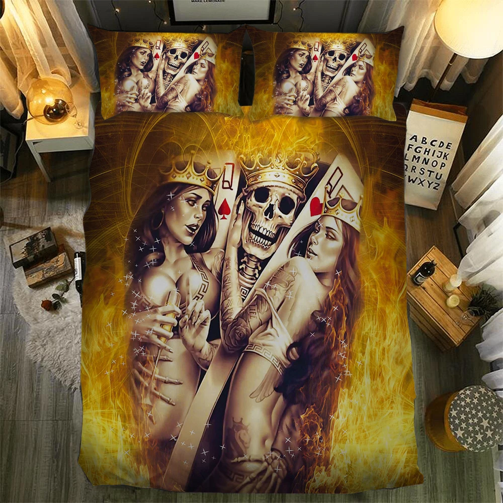 

Home Textiles 3D Digital Skull Printing Bedding Set Duvet Cover Pillowcase Bedclothes Dropshipping Flame Queen king Skull