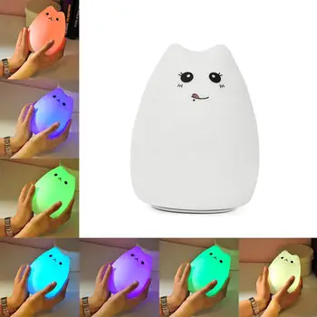 

Little Cat Silicone Night Light USB Rechargeable 7 Colors LED Touch Sensor Pat Pat Lights For Kids Room Decor Free Shipping