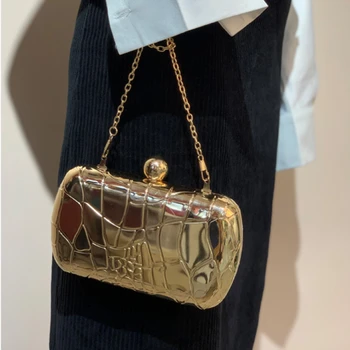 

Womens Alloy Metal Abstract Stone Cut Hardcase Fashion Clutch Chain Handbag Wedding Party Chain Shoulder Bag Porm Dinner