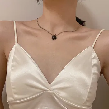 

TF-227 Kpop Black heart Titanium Steel Short Clavicle Chain necklace for women aesthetic jewelry 2020 fashion necklace