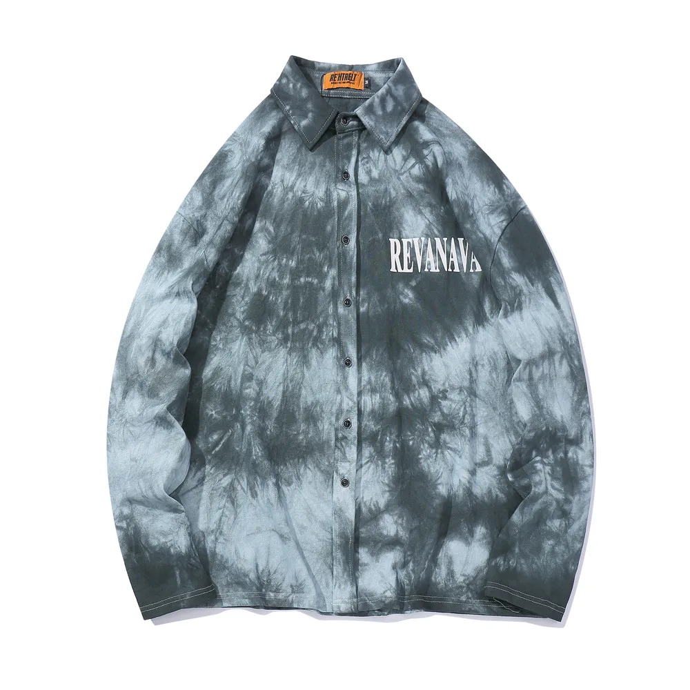 OSCN7 Casual Printed Long Sleeve Shirt Men High High Streetwear Fall Women Shirt Retro Shirts Harujuku Mens Shirt 812 - Цвет: Зеленый