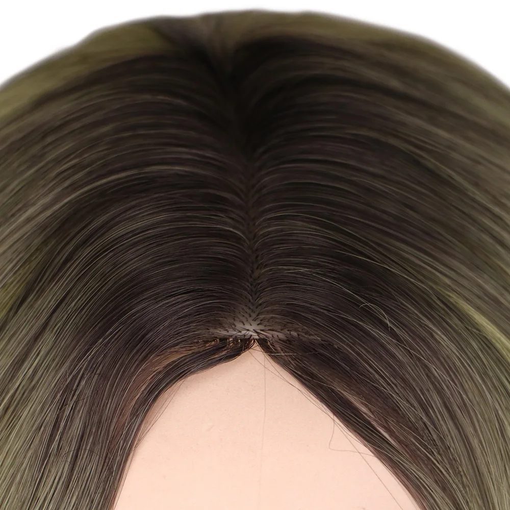 QQXCAIW Long Natural Wavy Wig For Women Black Ombre mixed green Hair Middle Part Heat Resistant Synthetic Hair Wigs Cosplay
