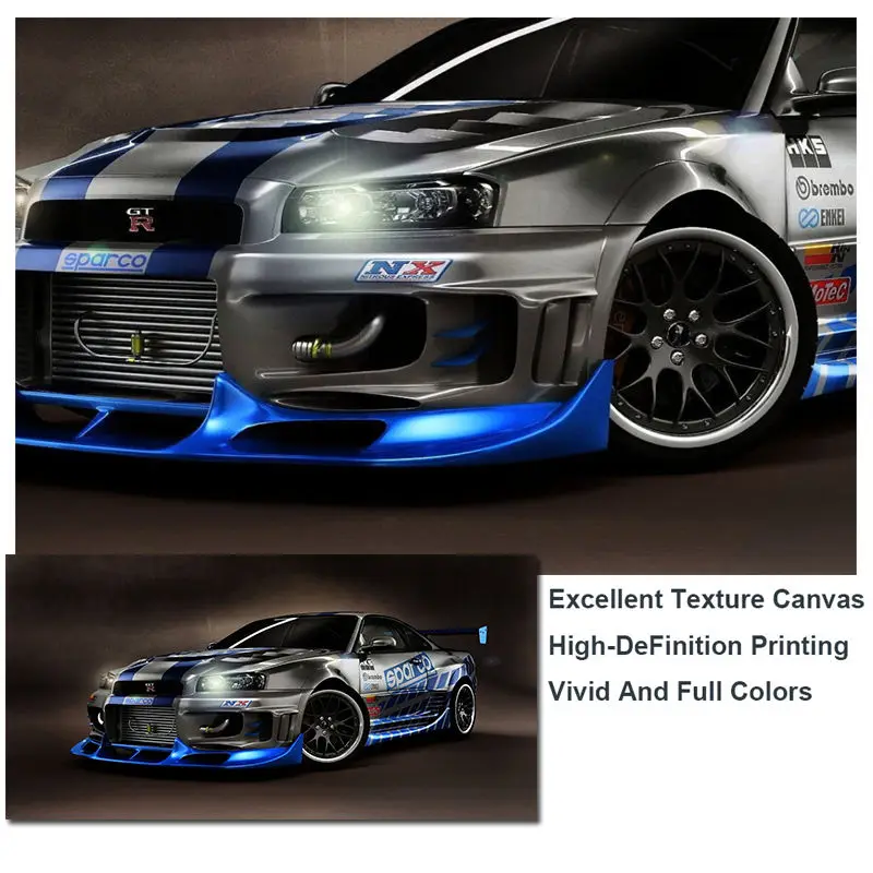 メーカー包装済 スカイライン R34 34r Gtr ポスター キャンバス 壁紙 アート 絵画 リビング インテリア フレームなし 60x80cm Www iwearparts Com
