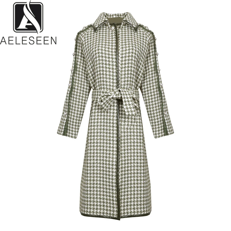 AELESEEN, новая модель, английский стиль, клетчатая ветровка, для женщин, роскошная, кружевная, рукав реглан, элегантная, зеленая, для офиса, леди, зимнее шерстяное пальто
