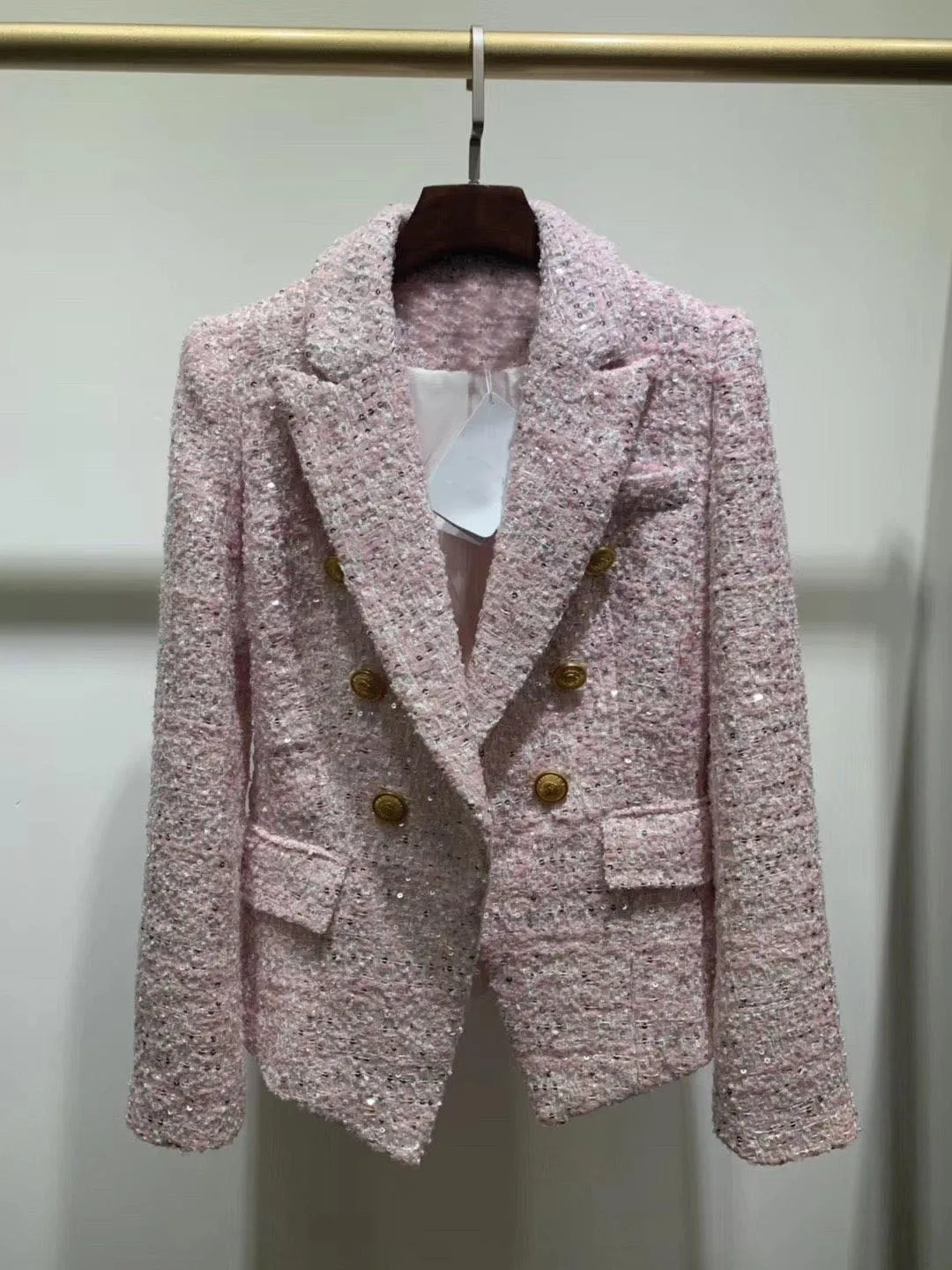 

2019 autumn new women sequined tweed blazer coat female double breasted jacket ladies outerwear ddxgz2 8.15