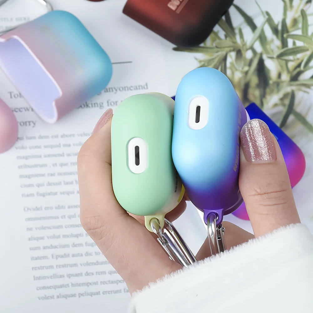Градиентные цветные Чехлы для Airpods 1 2 Защитные беспроводные наушники Bluetooth чехол для Airpods 1 2 зарядная Коробка Чехол с крюком