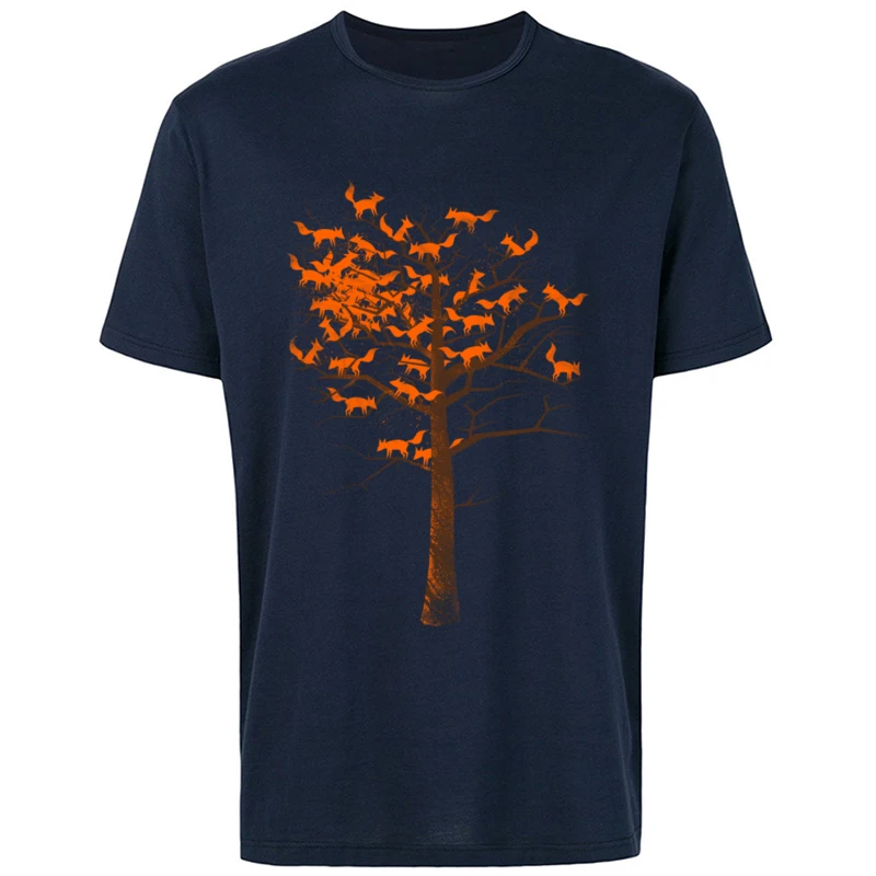Blazing_Fox_Tree_8331 Graphic Simple Style T-shirts Round Collar Pure Cotton T Shirt for Men Tee Shirts April FOOL DAY Blazing_Fox_Tree_8331 navy