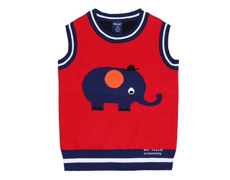 [Pick] BOY'S Korean-style Sweater Vest Spring And Autumn Coat Pure Cotton Double Layer Jacquard Baby Elephant Crew Neck Color Ca