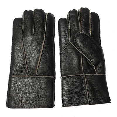 Men brown leather Мужские кожаные перчатки, новинка, зимние теплые кожаные перчатки, натуральная овечья кожа, меховые мужские перчатки с эффектом потертости, утолщенные варежки, для улицы N23 - Цвет: Men brown leather