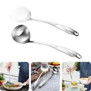 

Kitchen Spatula(14.2") and Ladle(13") Set Stainless Steel Long Handle with Hanging Hole