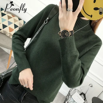 

PEONFLY Women Sweaters And Pullovers 2019 Winter Thicken Warm Turtleneck Sweater Female Korean Long Sleeve Knitted Tops Clothes