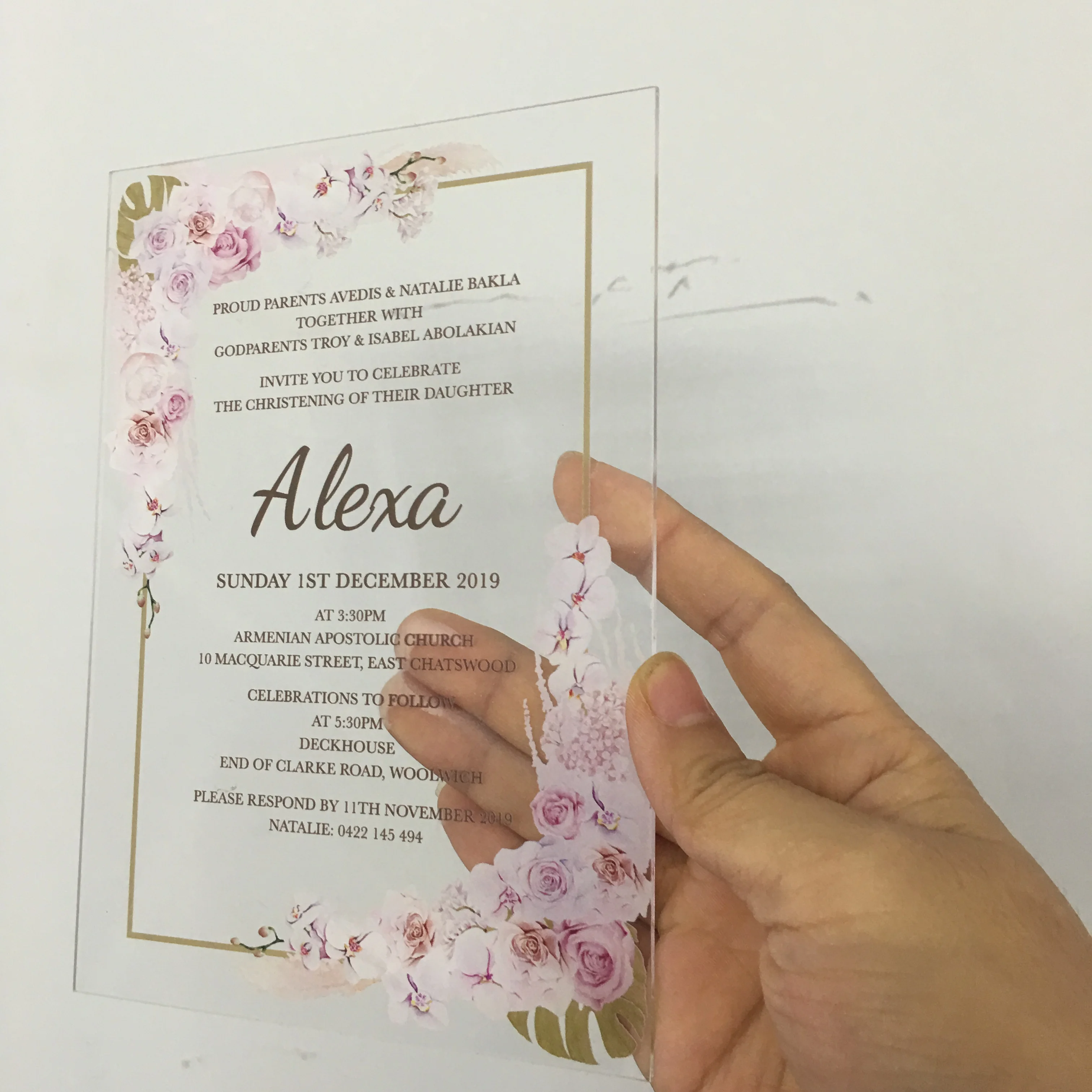 Cute Customized Wedding Invitation Card Set Flower English Printing Acrylic  Invitations Wedding Accessories 10PCSs with Cross