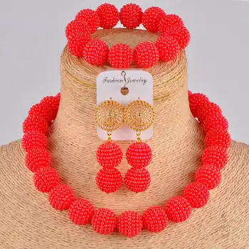 

Majalia Nigerian Wedding African Bead Jewelry Set African Wedding African Necklace Woman Red Plastic Jewelry Sets zh-15