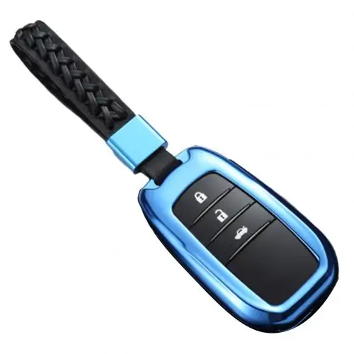 Women Button Blue Чехол для ключей для автомобиля, подходит для Toyota Crown, автомобильный чехол для ключей, чехол для Prado Camry Corolla RAV4, чехол из алюминиевого сплава - Название цвета: Women Button Blue