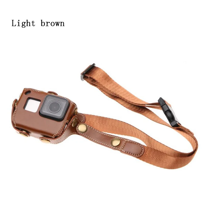 Light brown GoPro Hero 7 6 5 чехол защитная сумка из искусственной кожи чехол нагрудный ремень крепление для GoPro Hero6 Hero5 аксессуары для спортивной экшн-камеры - Цвет: Light brown