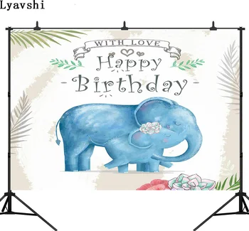 

Lyavshi Floral Elephant Party Backdrop Flowers happy Birthday Photography Background Photobooth Banner Cake Table Decorations