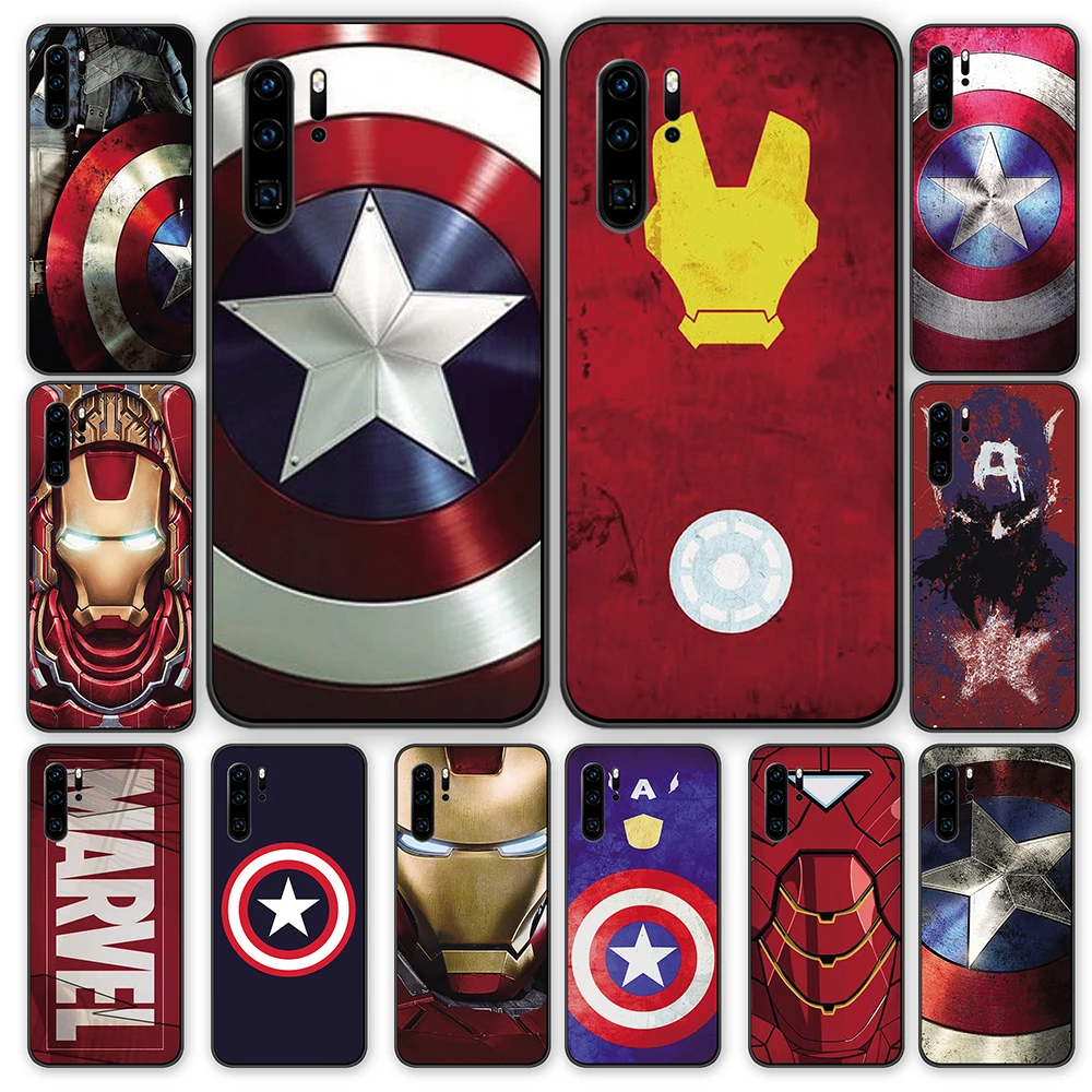 Captain america Ironman for marvel Black TPU Cases Cover For Huawei P40 P30 P20 P10 Mate 10 20 30 Pro Lite | Мобильные телефоны и