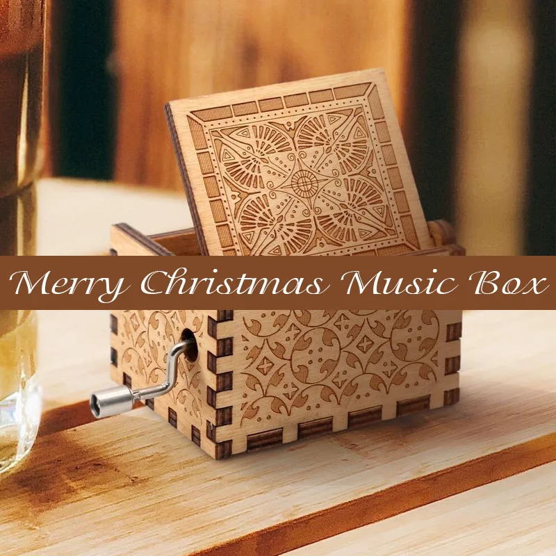 Античный резной деревянный рукоятка Merry Christmas музыкальная шкатулка подарок на день рождения Шкатулка анонимичность украшения