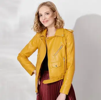 

High quality new PU women's leather large size casual spring and autumn coat red motorcycle women's leather jacket