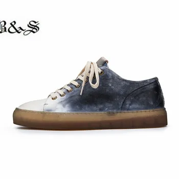 

Black& Street New designer leather Brand Hand-printed Cow Leather retro vintage Transparent bottom casual Shoes