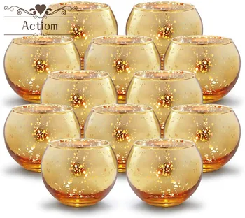 

12Pcs Round Votive Candle Holders Bulk Mercury Glass Tealight Candle Holder Wedding Centerpieces for Party Table Home Decoration