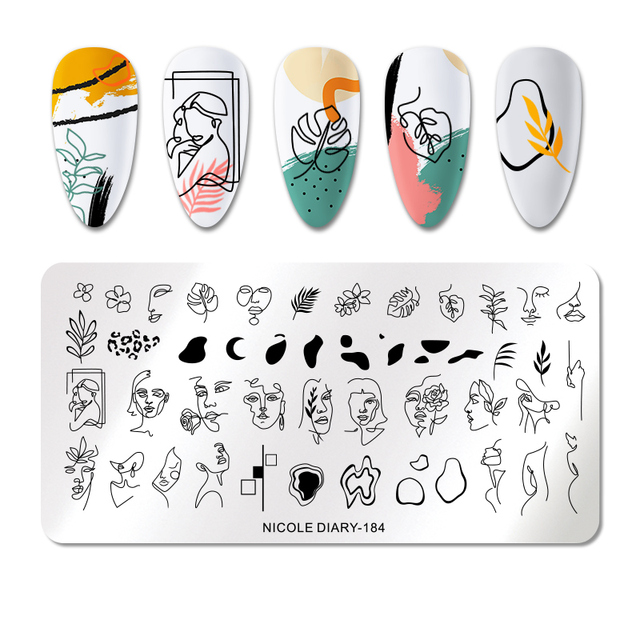 DIARY Flower Leaf Nail Stamping Plates Cute Abstract Face Lines Stamp Template Nail Art Image Printing Stencil Tools