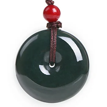 

NATURAL BLACK GREEN NEPHRITE STONE DONUT PENDANT CARVED ROUND PEACE BUCKLE PENDANT NECKLACE WOMEN'S FINE JADE JEWELRY