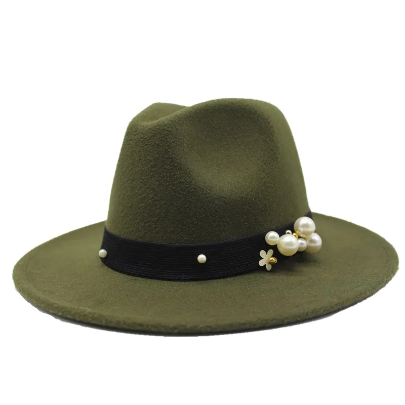 Army Green Seioum 14 цветов Женская фетровая шляпа с широкими полями Имитация шерстяная шляпа шляпы в стиле джаз шляпа Классическая фетровая мягкая женская шляпа в форме колпака верхняя шапка - Цвет: Army Green