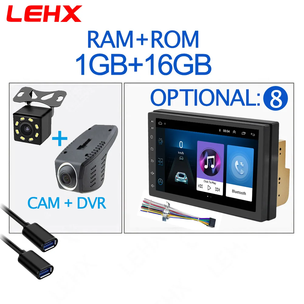 LE7016-CAM-DVR 7 дюймов Android 8,1 2 Din Автомобильный радио мультимедиа Playe Универсальный Авто Стерео Gps навигация Bluetooth видео плеер камера заднего вида - Цвет: LE7016-CAM-DVR