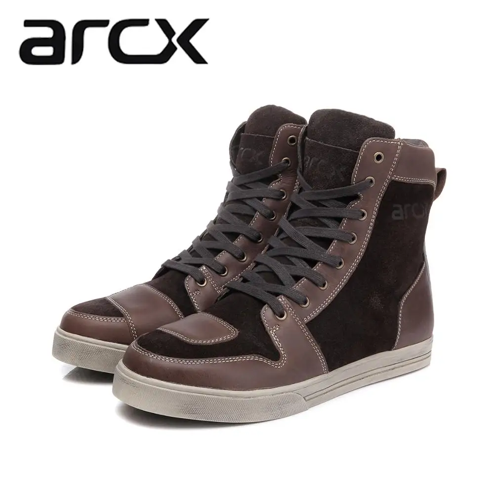 ARCX, мужские мотоциклетные Водонепроницаемые кожаные ботинки, байкерские ботинки, всесезонные байкерские ботинки - Цвет: Коричневый