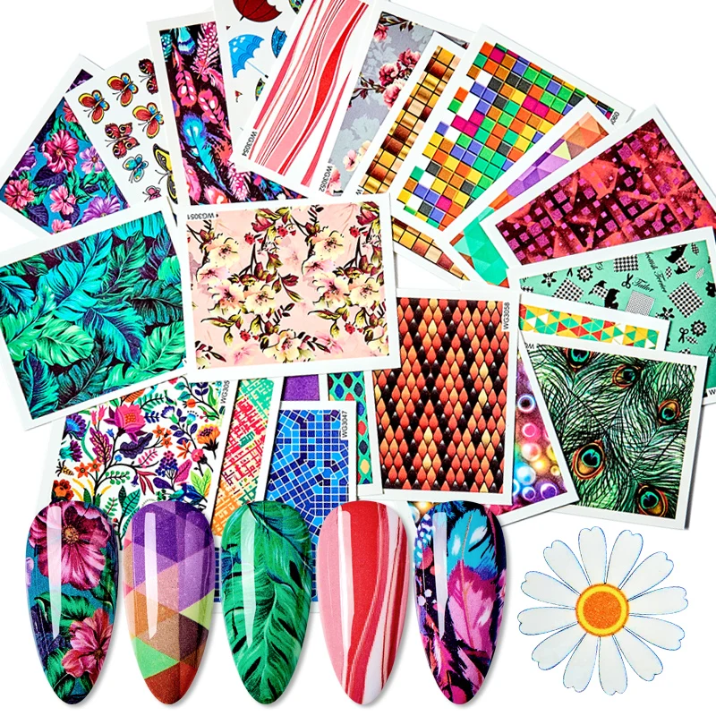 24pcs Mixed Design Nail Art Stickers Flower Leaf Water Transfer Decals Sliders for Manicure Adhesive Accessories | Красота и здоровье