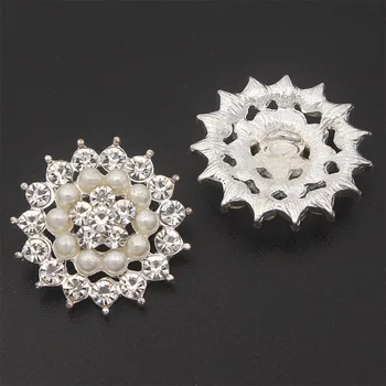 

22mm Crystal Rhinestone Shank Buttons Sewing Alloy DIY Wedding Clothing Accessories Pearl Botones Decorativos Bow Hair 5pcs/lot