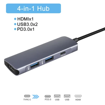 

USB Hub Type-C To Usb3.0 Hdmi Type-C Multi-Port PD Hub with Type C Charging HDMI Port 2 USB 3.0 Ports Hub for Macbook Pro