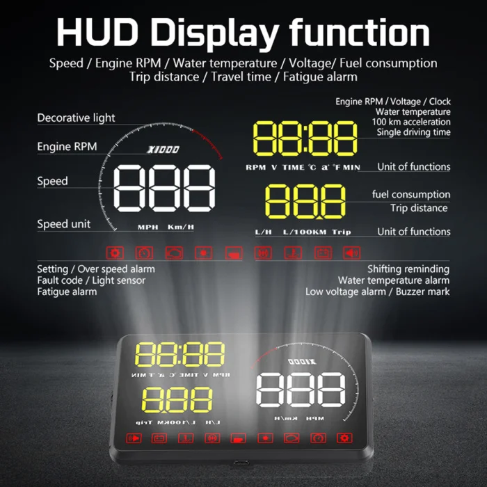 Автомобильный цифровой измеритель HUD Дисплей км/ч превышение скорости сигнализации Усталость вождения сигнализации большой экран TD326