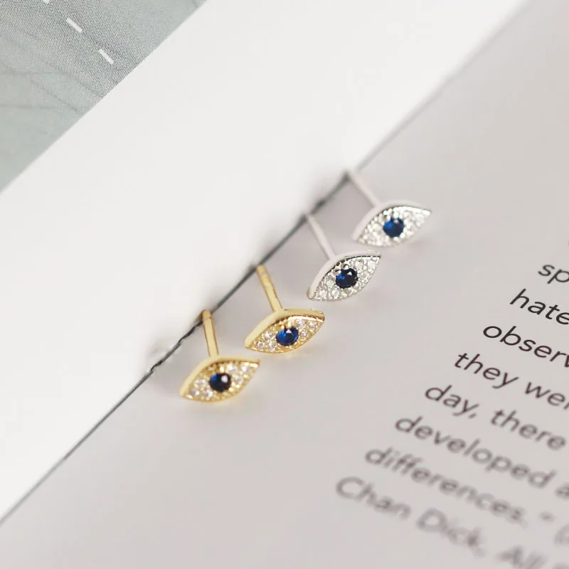 925 Sterling Silver Pavé Zircon Blue Evil Eye Stud Earrings Women Classic Temperament Wedding Jewelry Accessories - Image 2