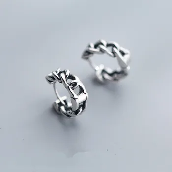 

15mm small Authentic Real 100% 925 Sterling Silver fine Jewelry Open curb Chain Twisted hoop huggie Earrings gtle2470