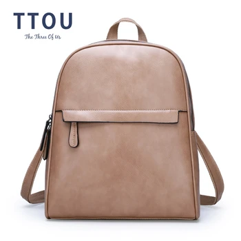 

TTOU Quality Leather Teenage Girl Backpack Korean Style Women Shoulder Bag Large Capacity Bookbag School Bagpack mochila mujer