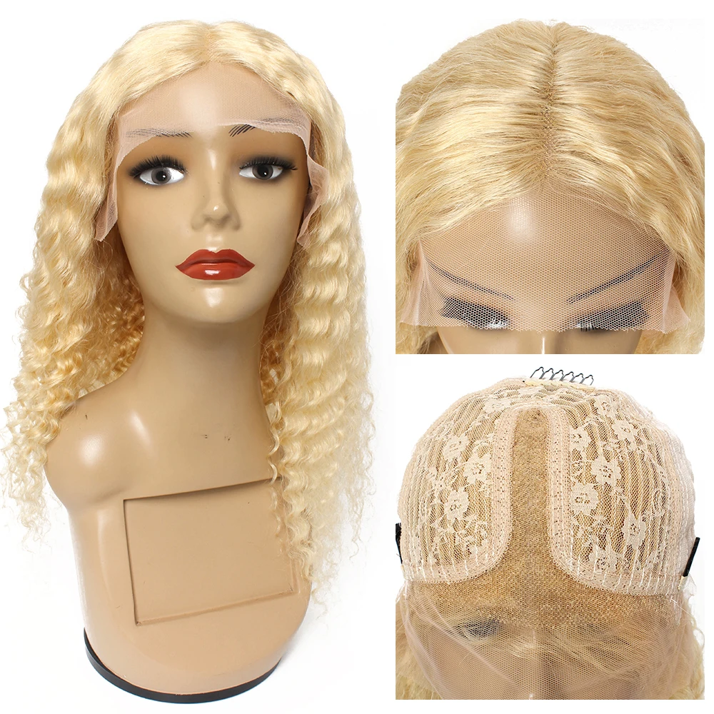 

Kisshair #613 T lace wig deep wave blonde lace front wig human hair middle part bleach blonde 30 inch brazilian hair wigs