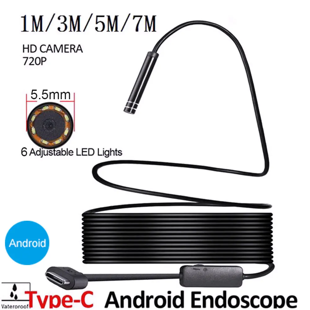 Flexible Endoscope Surveillance Black Surveying Pipes 2MP with Side Audition Practical Borescope Inspection Camera Waterproof