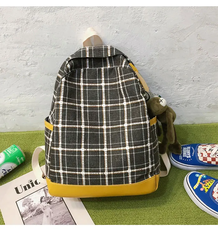 DALFR Bookbag новая мода высокое качество Pu Сращивание Студенческая сумка дамы плед холст рюкзак Повседневная дикая большая емкость дорожная сумка