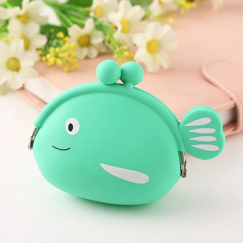 Кошелек для монет милый кавайный мультяшный мешок с нарисованным животным женский маленький кошелек для девочек мягкий силиконовый Bluetooth наушник сумка Детский подарок - Цвет: BluefishinLake