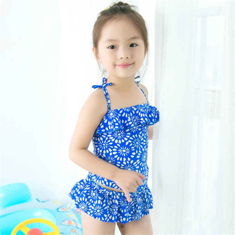 Купальник детский из 2 предметов купальный костюм для девочек 7 лет с белыми и