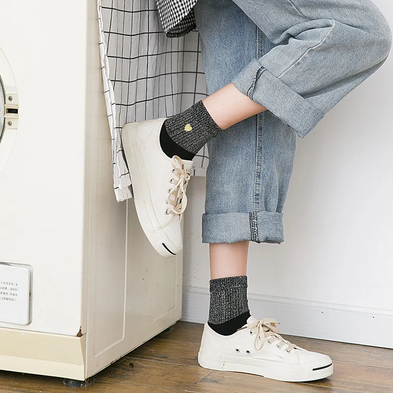 Новые носки женские осенние и зимние милые цветные женские носки с вышивкой хлопковые носки без пятки с ворсом 5 пар