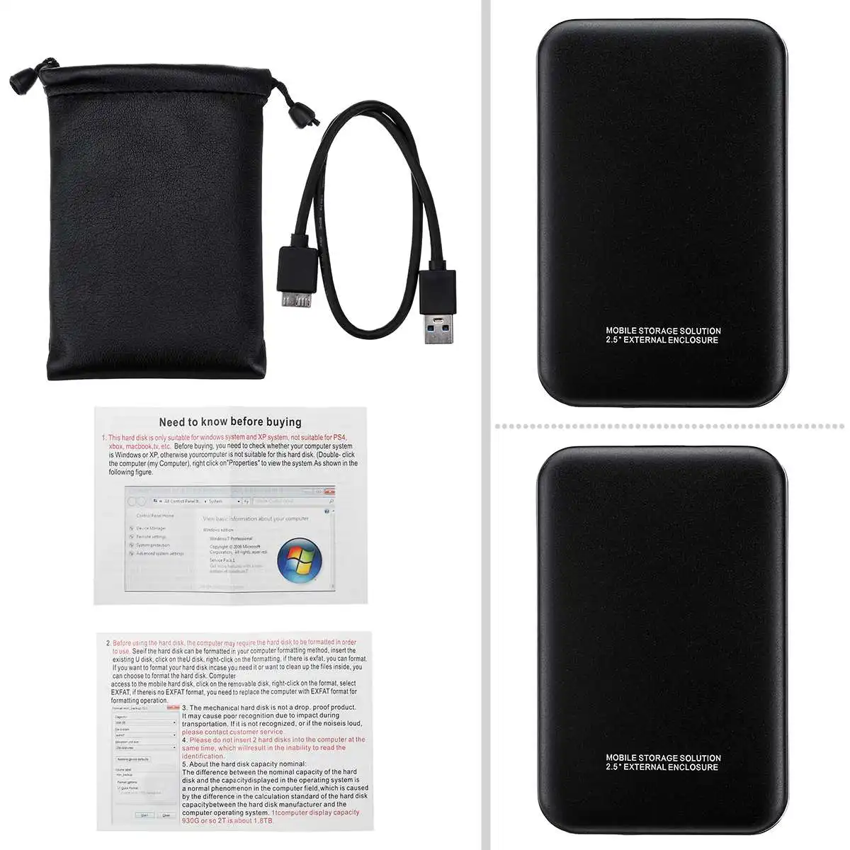 Disco Duro mecánico de 1 TB/2 TB USB 30 de alta eficiencia con 1 Cable USB compatible con HDD/SSD d