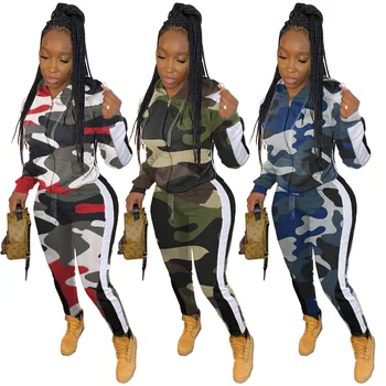 

Fashion Camouflage Hooded Sweatshirt Pants Tracksuit Women Sport Suit Long Sleeve Outfits 2 Piece Sets Women's Clothing S120