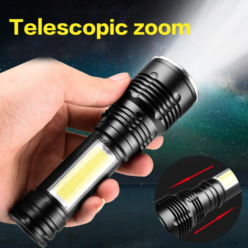 BRELONG Super Bright LED Flashlight, Waterproof Small Torch With Side Lights, 4 Lighting Modes, for Hiking, Camping Night Riding