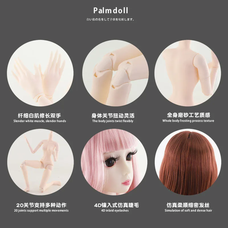 60 см Bjd кукла 1/3 22 подвижное соединение Макияж Длинные волосы женская голова