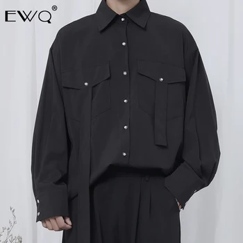 

EWQ / 2020 Spring New Men's Clothing Personality Shirt Male Long Sleeve Basis All-match Niche Design Japense Style Tops 9Y334