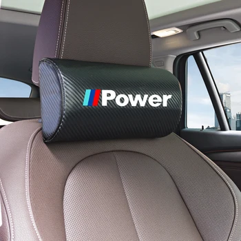 

1pcs Carbon Fiber power badge Car Headrest Neck Safety Pillow seat Pad For BMW M3 M5 M6 X1 X3 X5 E34 E39 E36 E60 E90 E46 F30 F10