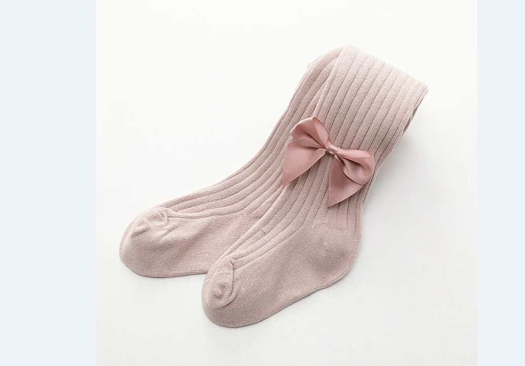 Pink 18 to 20 Брендовые новые колготки для девочек детские колготки для маленьких девочек, однотонные хлопковые теплые зимние повседневные модные колготки с бантом - Цвет: Pink 18 to 20